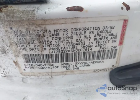 1998 Toyota Camry Ce/Le/Xle из США, поврежденный, VIN JT2BG22K6W0207914